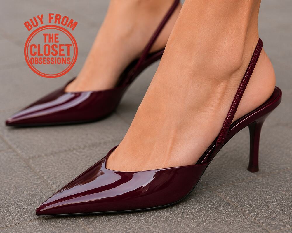 Zara NWT Burgundy Patent Slingback Pointed Toe Heels 7.5